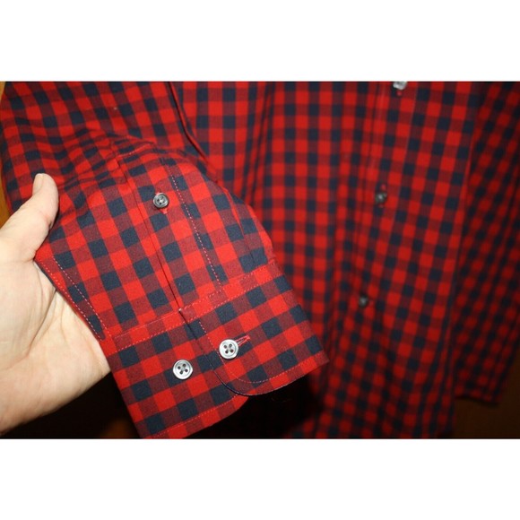 George Red & Black Plaid Mens Shirt Size M (38/40) LS Wrinkle Resistant NWT - Picture 4 of 9